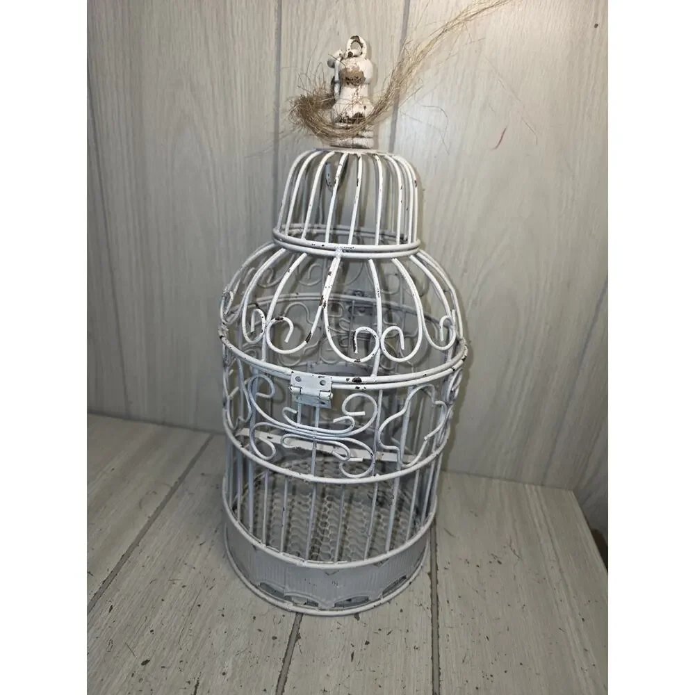 Vtg Hanging White Metal Decorative Bird Cage 15.5